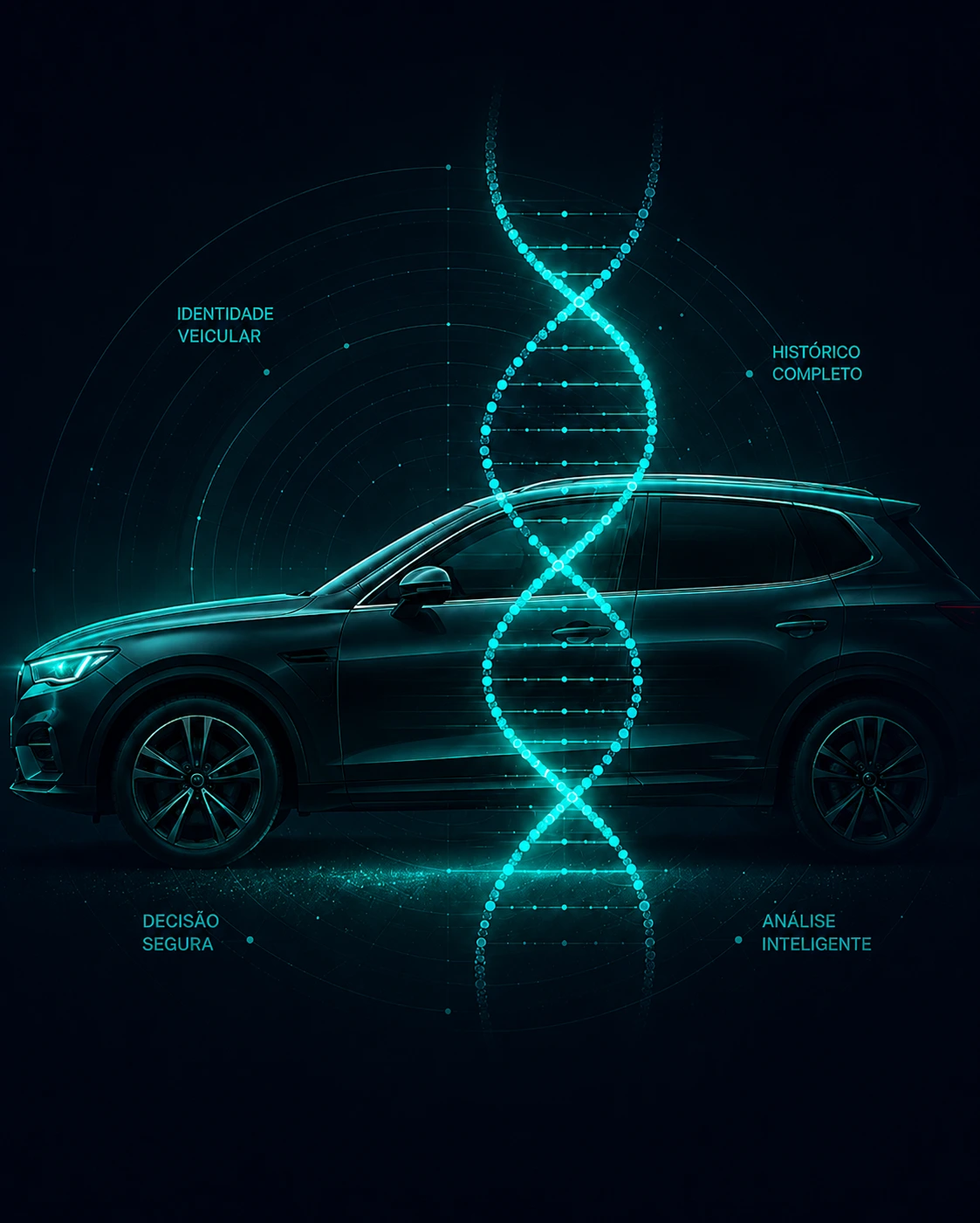 Carro com hélice de DNA representando os pontos verificados no relatório